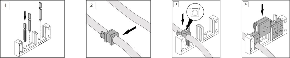 Montage des Kabeldurchführungssystems VarioPlate Schritte 1 bis 4